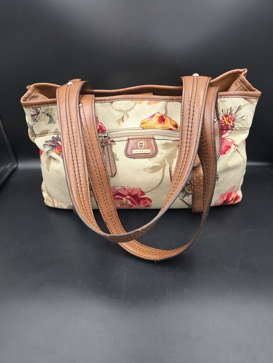 Etienne Aigner Handbags - Etienne AignerFloral Canvas Tote Bag with Brown Leather Trim
